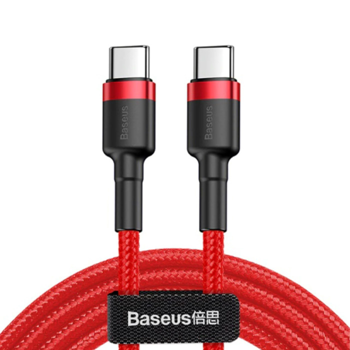Cable de carga de 60W USB-C a USB-C Nylon trenzado de 2 metros - Cable de datos del cargador resistente a enredos rojo