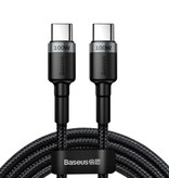 Baseus 100W USB-C naar USB-C Oplaadkabel 1 Meter Gevlochten Nylon - Tangle Resistant Oplader Data Kabel Zwart