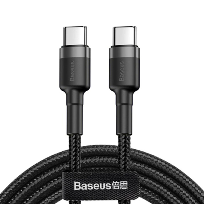 60W USB-C naar USB-C Oplaadkabel 2 Meter Gevlochten Nylon - Tangle Resistant Oplader Data Kabel Zwart