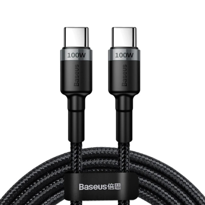 Cable de carga USB-C a USB-C de 100W Nylon trenzado de 2 metros - Cable de datos del cargador resistente a enredos Negro