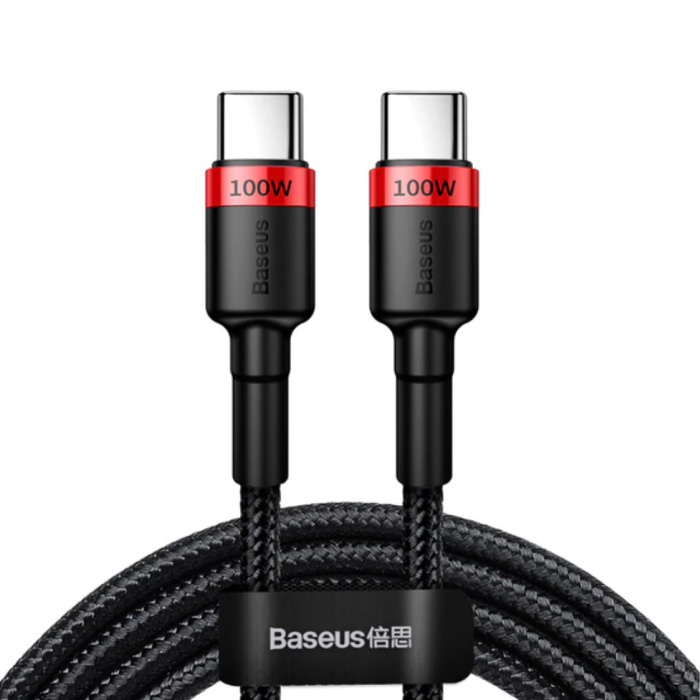 Cable de carga USB-C a USB-C de 100W Nylon trenzado de 2 metros - Cable de datos del cargador resistente a enredos rojo