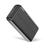 Kuulaa Draadloze Solar Powerbank met 4 Poorten 20.000mAh - LED Indicator Externe Noodaccu Batterij Oplader Charger Zon Zwart