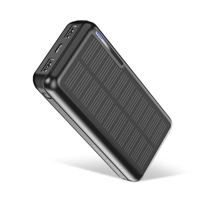 Banca di energia solare wireless con 4 porte 20.000 mAh - Indicatore LED Caricabatteria esterno per batteria di emergenza Caricabatterie Sun Black
