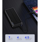 Kuulaa Draadloze Solar Powerbank met 4 Poorten 20.000mAh - LED Indicator Externe Noodaccu Batterij Oplader Charger Zon Zwart