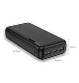 Kuulaa Draadloze Solar Powerbank met 4 Poorten 20.000mAh - LED Indicator Externe Noodaccu Batterij Oplader Charger Zon Zwart