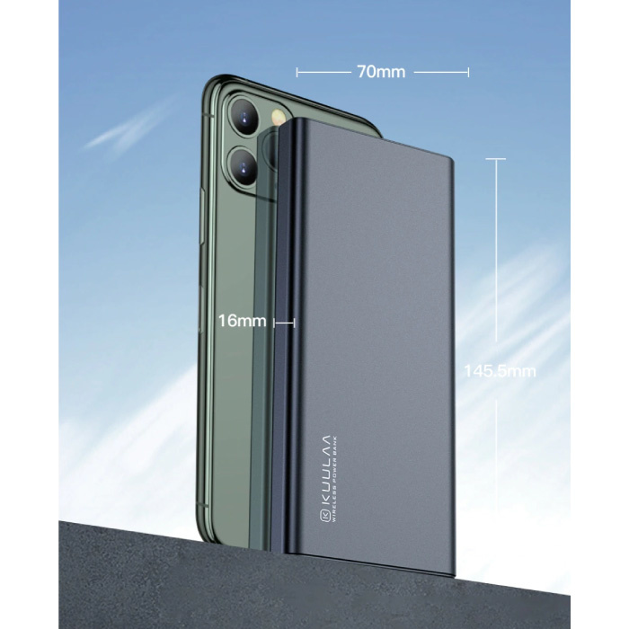 Kuulaa 10,000mAh Wireless Qi Charger + Powerbank Emergency Battery Battery Wireless Charger Pad Black