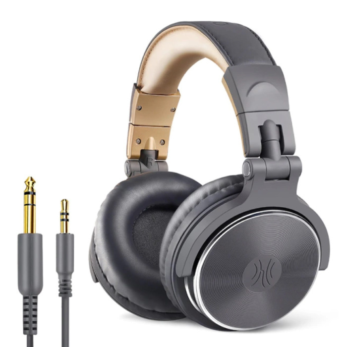 Studio-Kopfhörer mit 6,35 mm und 3,5 mm AUX-Anschluss - Headset mit Mikrofon DJ-Kopfhörer Grau