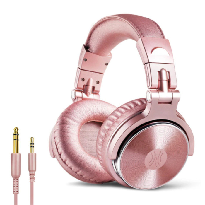 Słuchawki studyjne ze złączem AUX 6,35 mm i 3,5 mm - zestaw słuchawkowy z mikrofonem Słuchawki DJ różowe