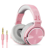 OneOdio Studio-Kopfhörer mit 6,35 mm und 3,5 mm AUX-Anschluss - Headset mit Mikrofon DJ-Kopfhörer Pink-Weiß