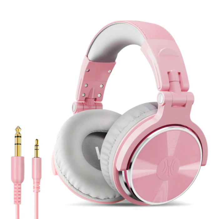 Auriculares de estudio con conexión AUX de 6,35 mm y 3,5 mm - Auriculares con micrófono Auriculares para DJ Rosa-Blanco