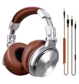 OneOdio Auriculares Pro Studio con conexión AUX de 6,35 mm y 3,5 mm - Auriculares con micrófono Auriculares para DJ plateados