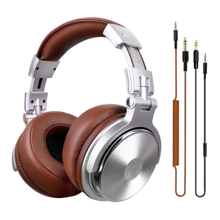 Pro Studio Koptelefoon met 6.35mm en 3.5mm AUX Aansluiting - Headset met Microfoon DJ Headphones Zilver