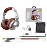 OneOdio Pro Studio Headphones with 6.35mm and 3.5mm AUX Connection - Headset with Microphone DJ Headphones Silver