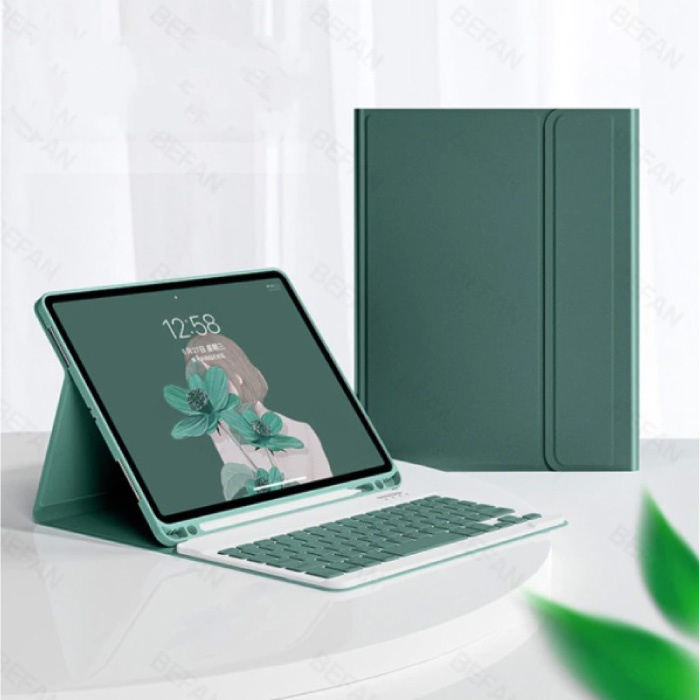 Funda con teclado para iPad Air 4 (10,9 ") - Funda inteligente Bluetooth con teclado multifunción QWERTY Funda verde