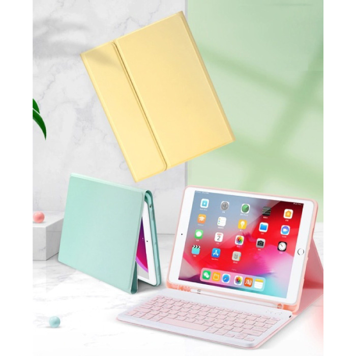 ABEIFAN Toetsenbord Hoes voor iPad 10.2" (2019) met Draadloze Muis - QWERTY Multifunctionele Keyboard Bluetooth Smart Cover Case Hoesje Groen
