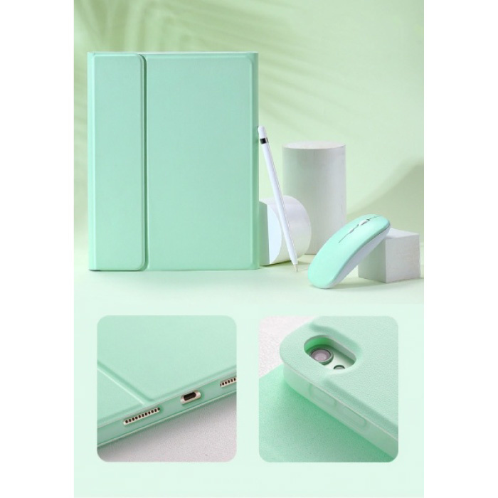 ABEIFAN Toetsenbord Hoes voor iPad 10.2" (2019) met Draadloze Muis - QWERTY Multifunctionele Keyboard Bluetooth Smart Cover Case Hoesje Groen