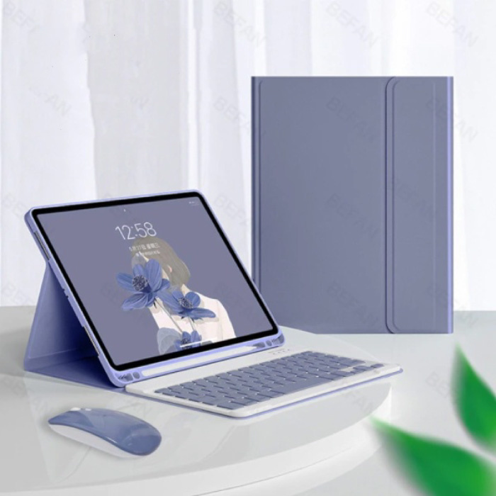 Toetsenbord Hoes voor iPad Air 3 (10.5") met Draadloze Muis - QWERTY Multifunctionele Keyboard Bluetooth Smart Cover Case Hoesje Paars