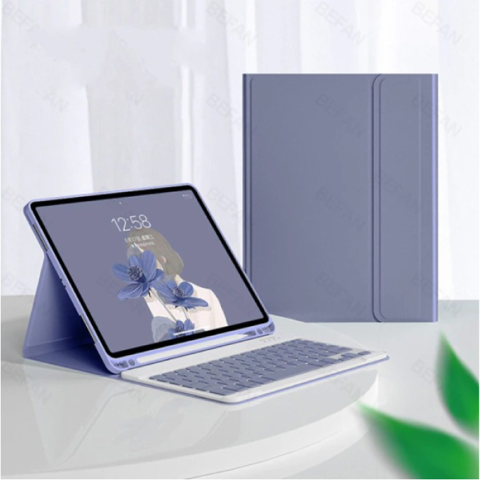 Toetsenbord Hoes voor iPad Air 2 Pro (9.7") - QWERTY Multifunctionele Keyboard Bluetooth Smart Cover Case Hoesje Paars