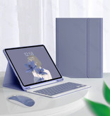 ABEIFAN Nakładka na klawiaturę do iPada 10,2 "(2019) z myszą bezprzewodową - Klawiatura wielofunkcyjna QWERTY Pokrowiec Bluetooth Smart Cover w kolorze fioletowym