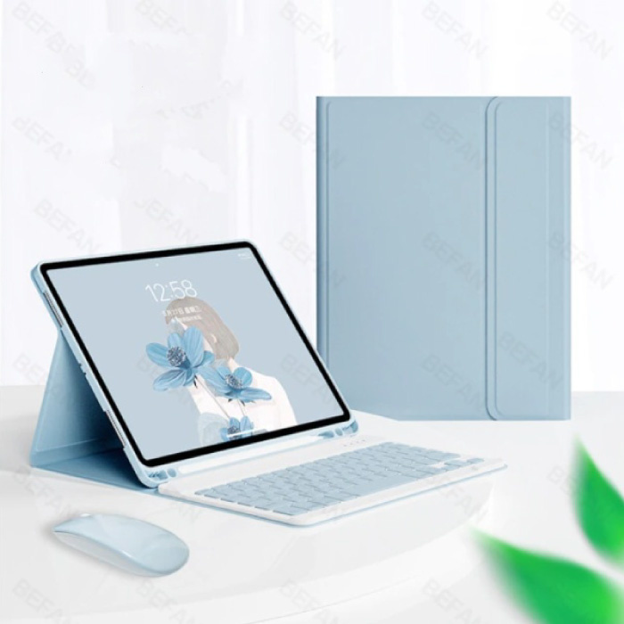 Cover per tastiera per iPad Air 2 Pro (9.7 ") con mouse wireless - Tastiera multifunzione QWERTY Bluetooth Smart Cover Custodia blu