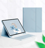 ABEIFAN Nakładka na klawiaturę do iPada Air 2 Pro (9,7 cala) - Wielofunkcyjna klawiatura QWERTY Etui na Bluetooth Smart Cover w kolorze niebieskim