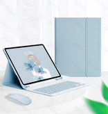 ABEIFAN Nakładka na klawiaturę do iPada Air 4 (10,9 cala) z myszą bezprzewodową - Klawiatura wielofunkcyjna QWERTY Pokrowiec na Bluetooth Smart Cover w kolorze niebieskim