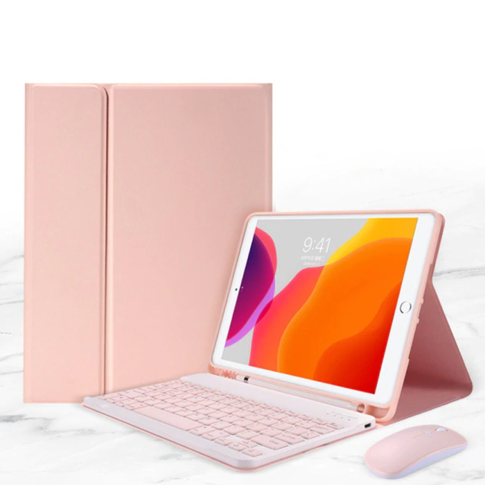 Nakładka na klawiaturę do iPada Pro (10,5 cala) z myszą bezprzewodową - Klawiatura wielofunkcyjna QWERTY Etui z etui Bluetooth Smart Cover w kolorze różowym