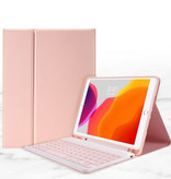 ABEIFAN Nakładka na klawiaturę do iPada 9,7 cala (2017) - wielofunkcyjna klawiatura QWERTY z etui Bluetooth Smart Cover w kolorze różowym