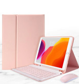 ABEIFAN Tastaturabdeckung für iPad 10,2 "(2019) mit kabelloser Maus - QWERTY Multifunktionstastatur Bluetooth Smart Cover Hülle Pink