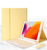 ABEIFAN Nakładka na klawiaturę do iPada Pro 11 (2020) z myszą bezprzewodową - Klawiatura wielofunkcyjna QWERTY Etui z etui Bluetooth Smart Cover w kolorze żółtym