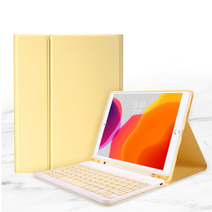 Cover per tastiera per iPad Pro (10,5 ") - Custodia QWERTY multifunzione per tastiera Bluetooth Smart Cover Custodia gialla