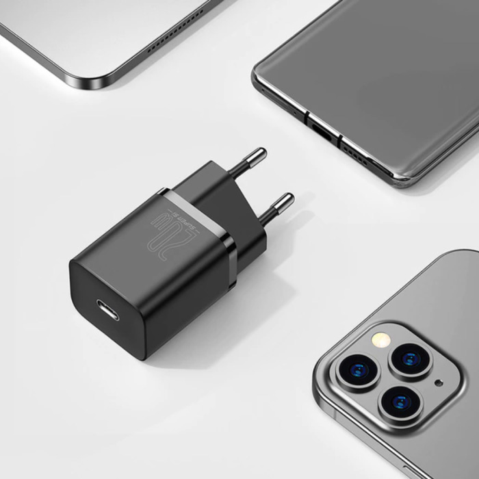 Super Si 20W PD USB-C Oplader - Power Delivery USB Fast Charge - Muur Stekkerlader Wallcharger AC Thuislader Adapter Zwart