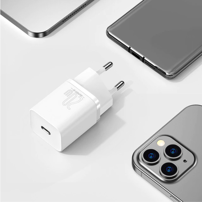 Baseus Super Si 20W PD USB-C Oplader - Power Delivery USB Fast Charge - Muur Stekkerlader Wallcharger AC Thuislader Adapter Wit