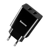 Baseus Dual 2x Port USB Stekkerlader - 2A Muur Oplader Wallcharger AC Thuislader Adapter Zwart