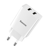 Baseus Dual 2x Port USB Plug Charger - 2A Wall Charger Wallcharger AC Home Charger Adapter White