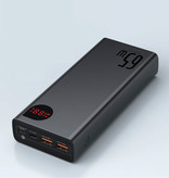 Baseus Banque d'alimentation 65W avec port PD 20 000 mAh avec 5 ports USB - Chargeur de batterie de secours externe à écran LED Noir