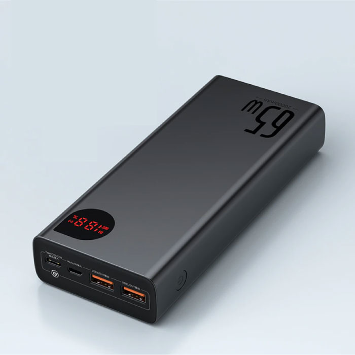Baseus 65W Powerbank met PD Poort 20.000mAh met 5 USB Poorten  - LED Display Externe Noodaccu Batterij Oplader Charger Zwart