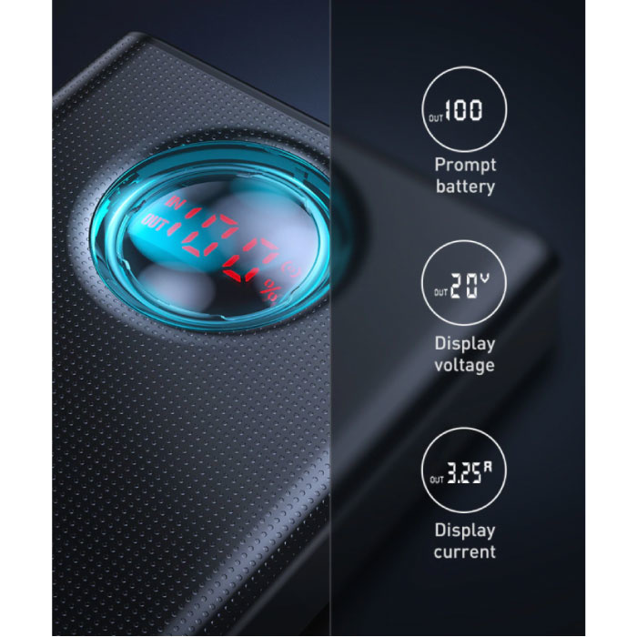 Baseus 65W Powerbank met PD Poort 20.000mAh met 5 USB Poorten  - LED Display Externe Noodaccu Batterij Oplader Charger Zwart