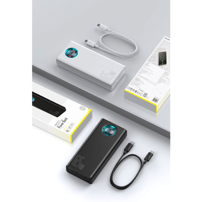 Baseus Banque d'alimentation 65W avec port PD 20 000 mAh avec 5 ports USB - Chargeur de batterie de secours externe à écran LED Noir