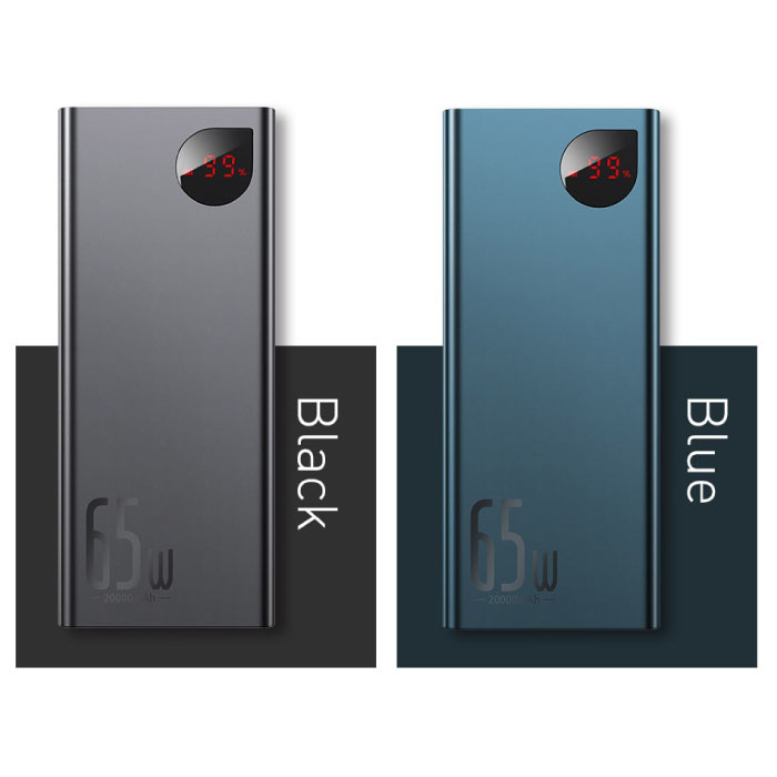 Baseus 65W Powerbank met PD Poort 20.000mAh met 5 USB Poorten  - LED Display Externe Noodaccu Batterij Oplader Charger Zwart