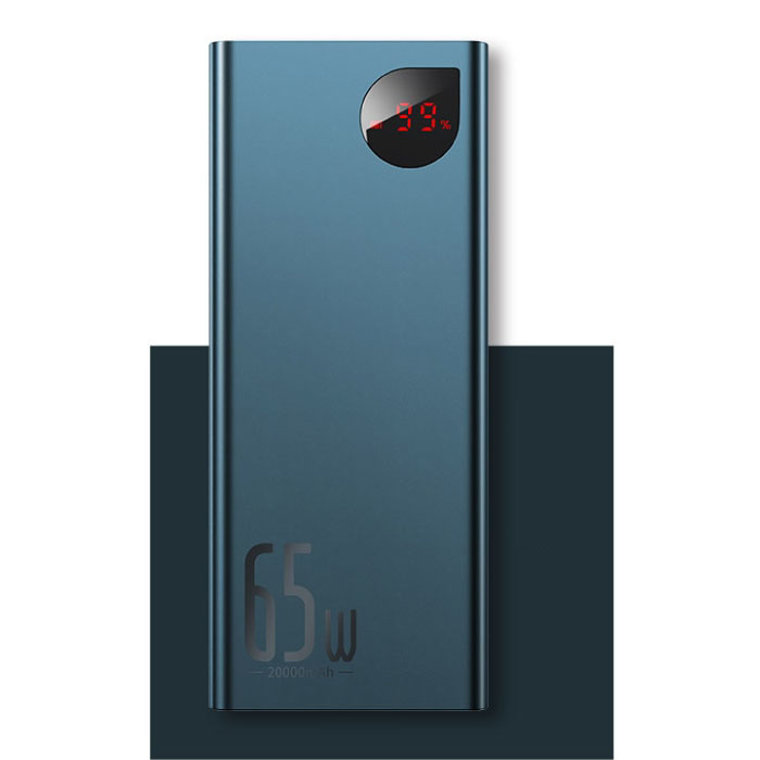 Banque d'alimentation 65 W avec port PD 20 000 mAh avec 5 ports USB - Chargeur de batterie de secours externe à affichage LED Bleu