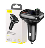 Baseus 2x USB / USB-C Autoladegerät Bluetooth-Sender Freisprech-Ladegerät FM-Radio-Kit Schwarz