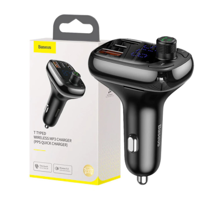 2x USB / USB-C Cargador de coche Transmisor Bluetooth Cargador de manos libres Kit de radio FM Negro