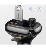 Baseus 2x USB / USB-C Cargador de coche Transmisor Bluetooth Cargador de manos libres Kit de radio FM Negro