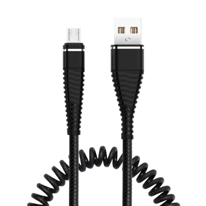 Câble de charge courbé pour micro-USB - Câble de données à ressort en spirale 2A Câble de chargeur de 1,2 mètre noir