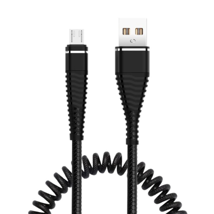 Curled Charging Cable for Micro-USB - 2A Spiral Spring Data Cable 1.2 Meter Charger Cable Black