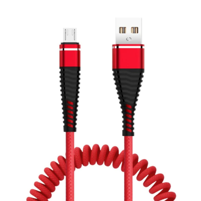 Cable de carga rizado para micro-USB - 2A Cable de datos de resorte en espiral Cable de cargador de 1,2 metros Rojo