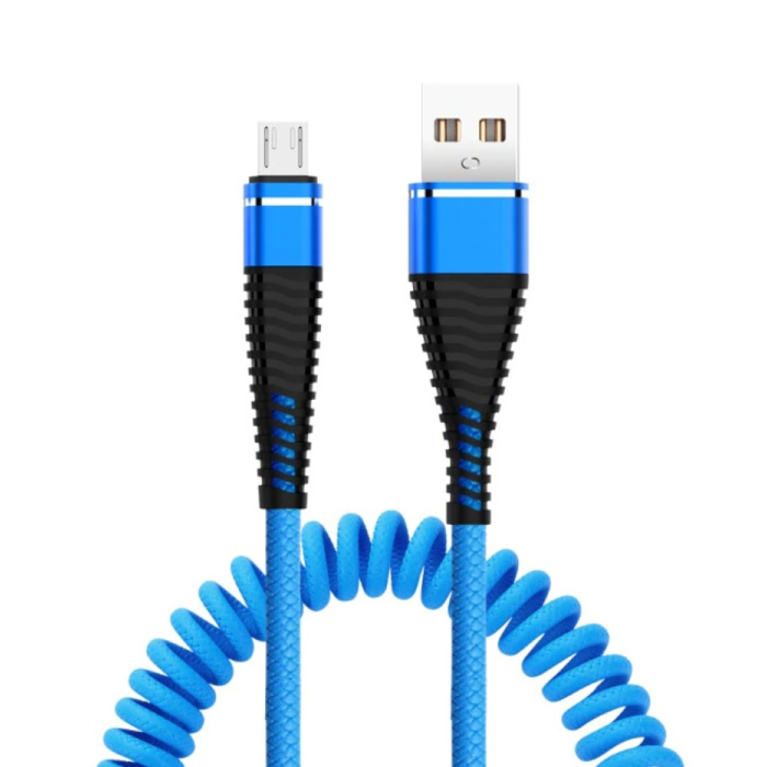 Cavo di ricarica arricciato per Micro-USB - Cavo dati a molla a spirale 2A Cavo di ricarica da 1,2 metri Blu