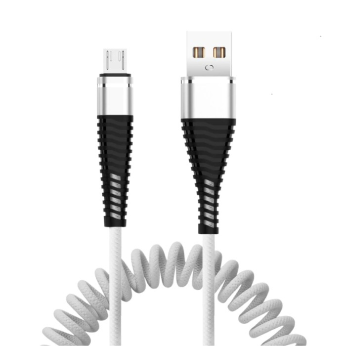 Cable de carga rizado para micro-USB - 2A Cable de datos de resorte en espiral Cable de cargador de 1,2 metros Blanco