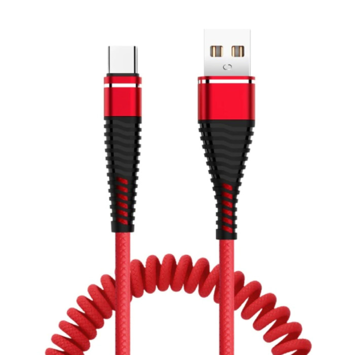 Cable de carga rizado USB-C - 2A Cable de datos de resorte en espiral Cable de cargador de 1,2 metros Rojo